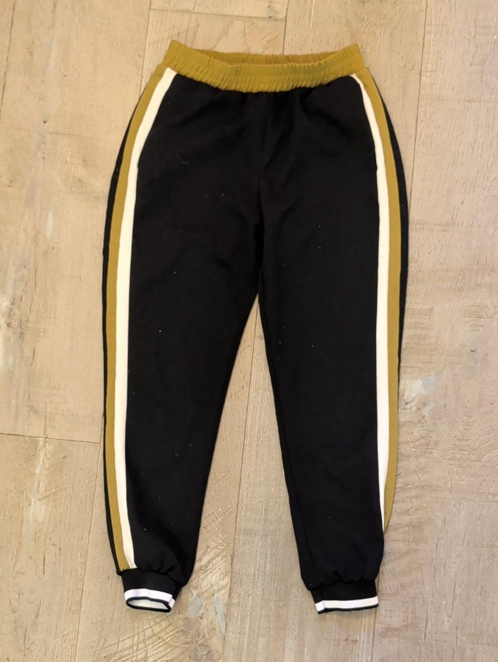 Zara Black Joggers with Olive and White Side Stripes